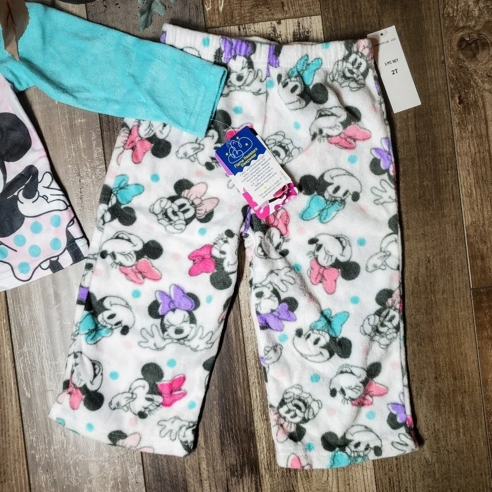 NWT Disney Minnie Mouse Toddler Girl Pajama Set Long Sleeve Sleepwear Blue Pink